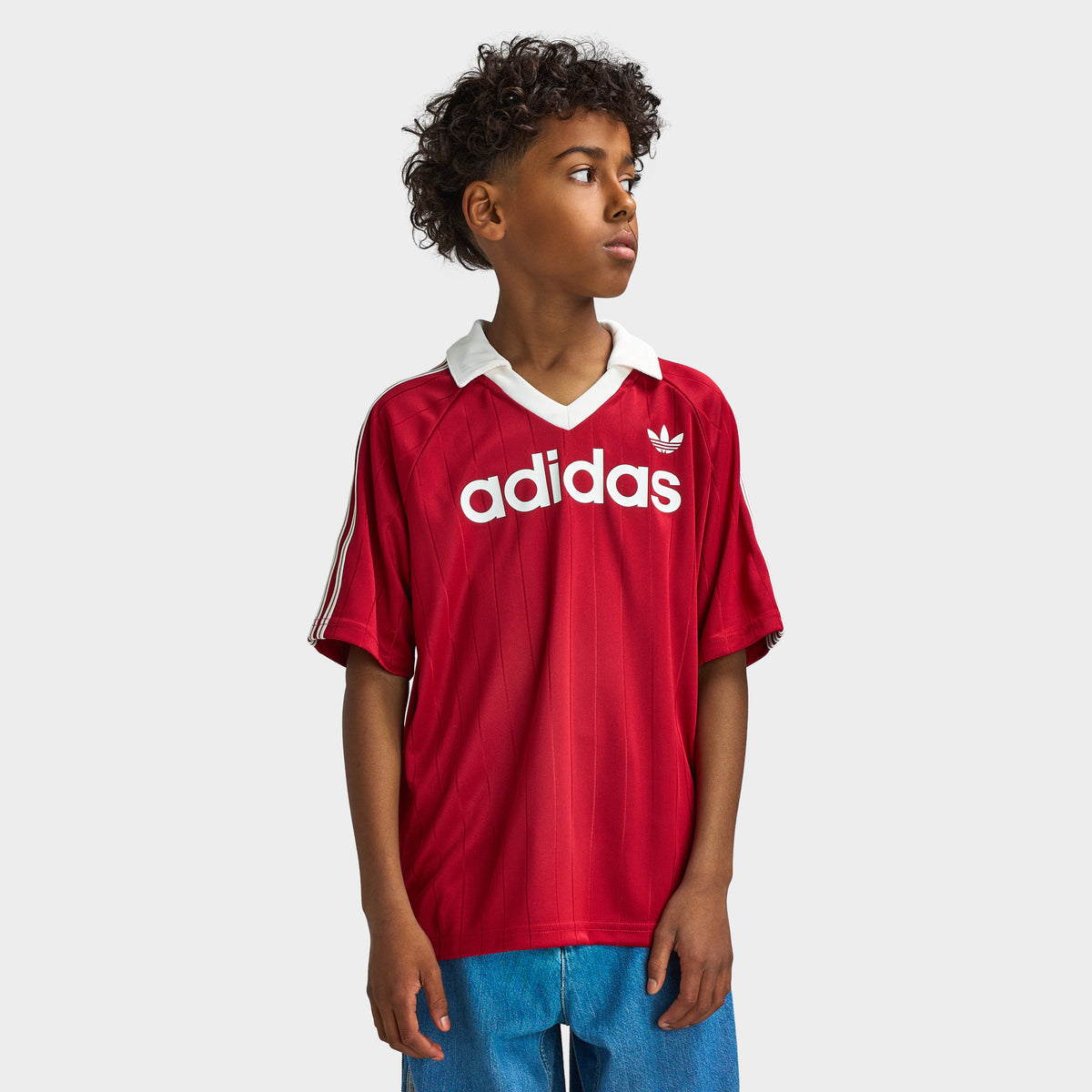 adidas Juniors' Pinstripe Collared Jersey / Team Victory Red