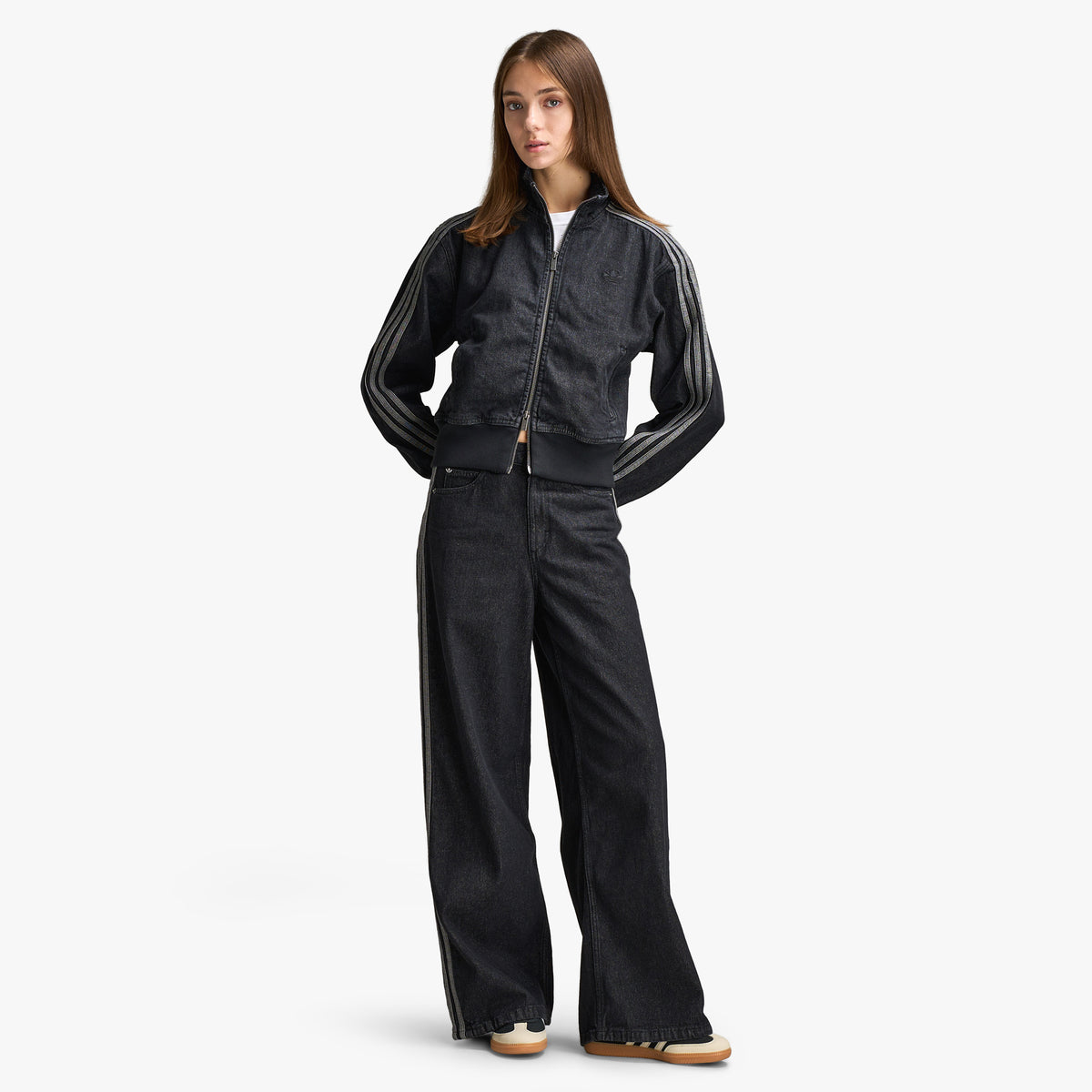adidas Pantalon en denim large taille haute / Denim noir