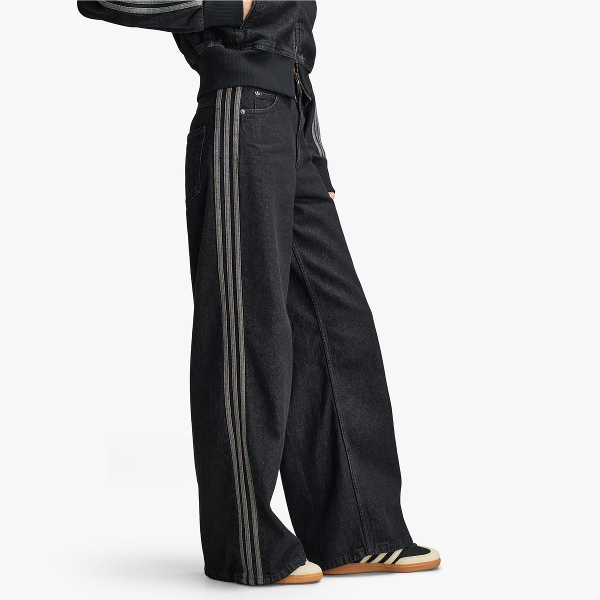 adidas Pantalon en denim large taille haute / Denim noir