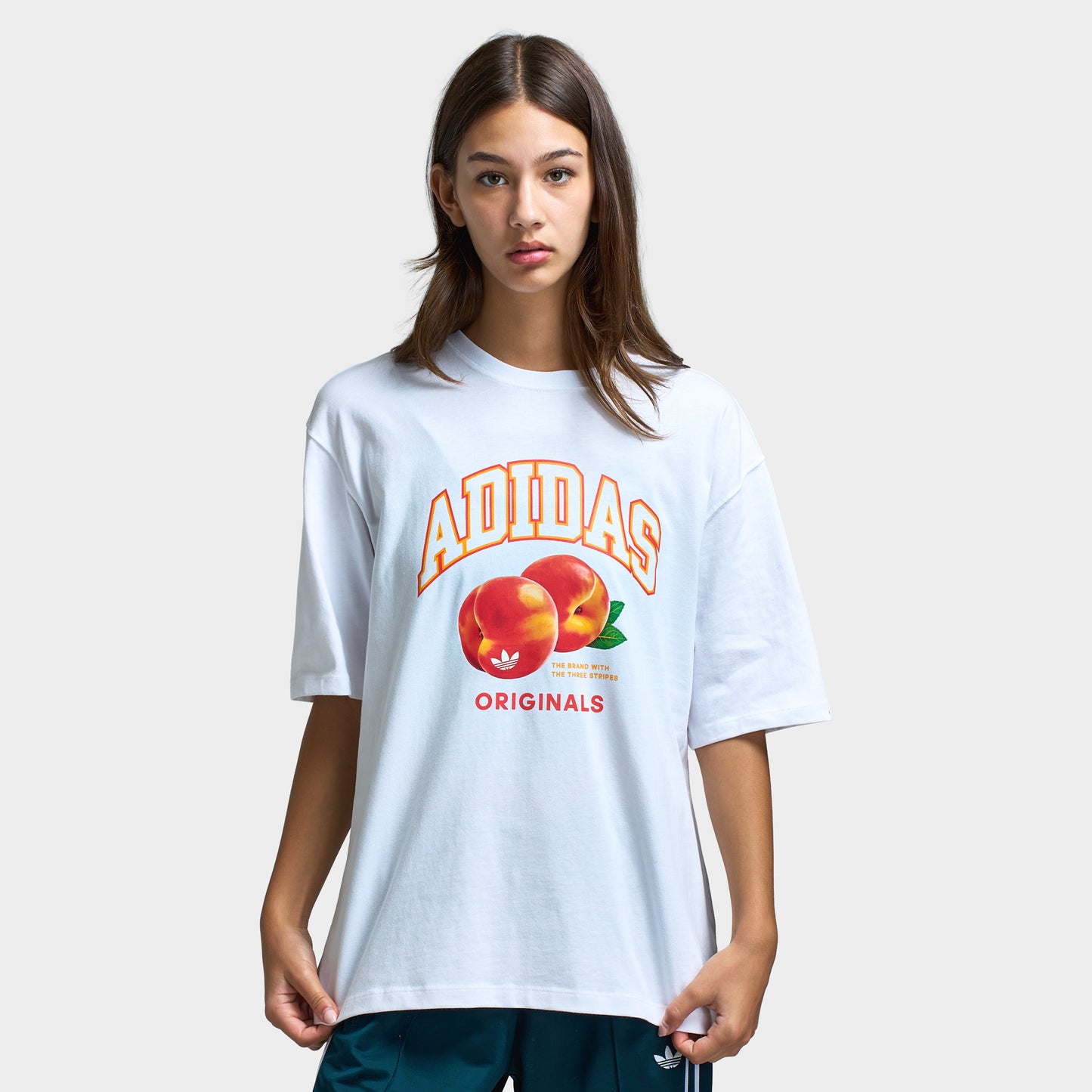 adidas Women's Oversized Peach Graphic T-Shirt / White
