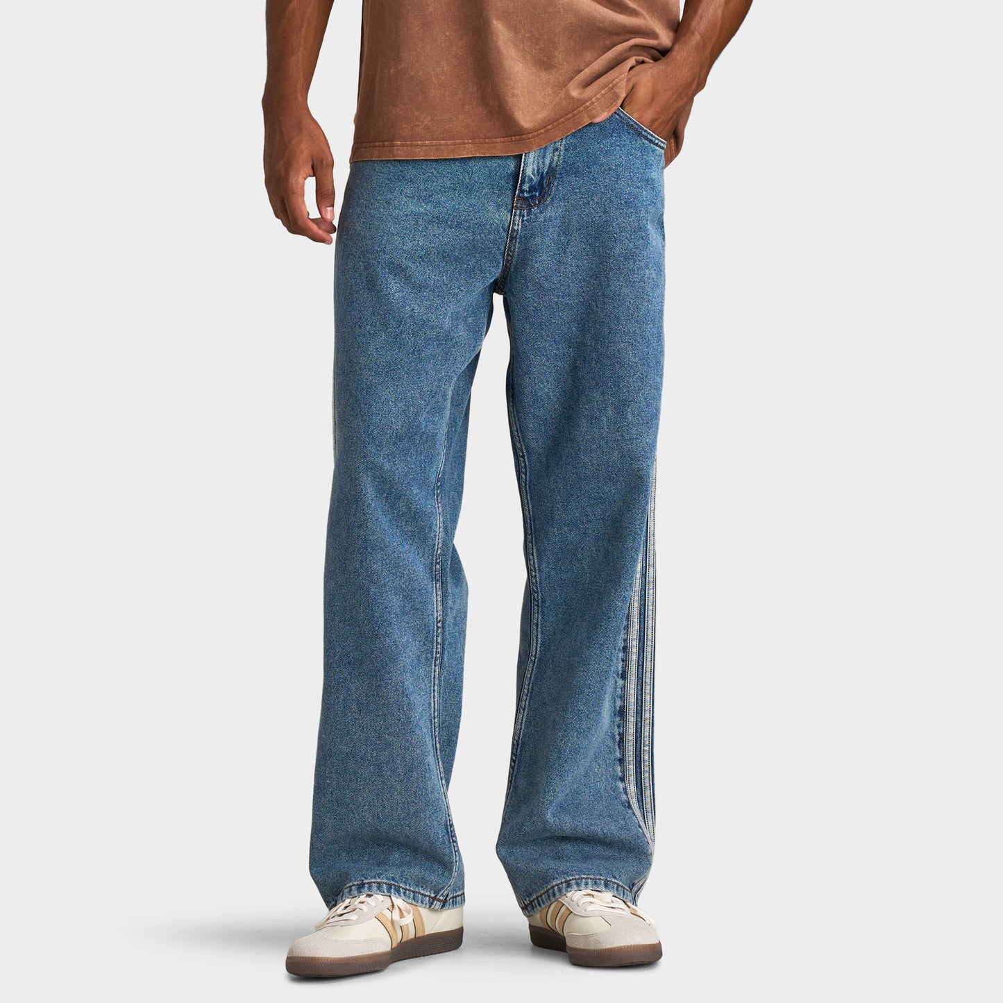 adidas Firebird Adicolor Jean Taille Mi-Haute Coupe Droite / Bleu Usé