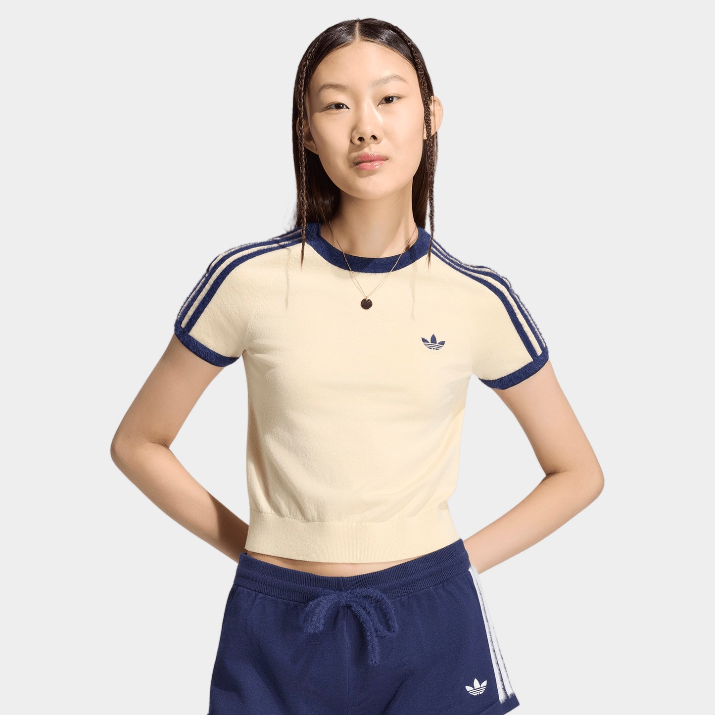 adidas 3 Stripe Knit T-Shirt / White