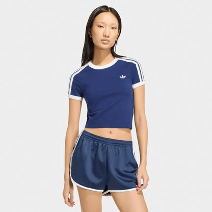 adidas 3 Stripe Knitted T-Shirt Dark Blue / White