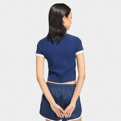 adidas 3 Stripe Knitted T-Shirt Dark Blue / White