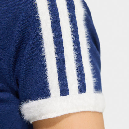 adidas 3 Stripe Knitted T-Shirt Dark Blue / White