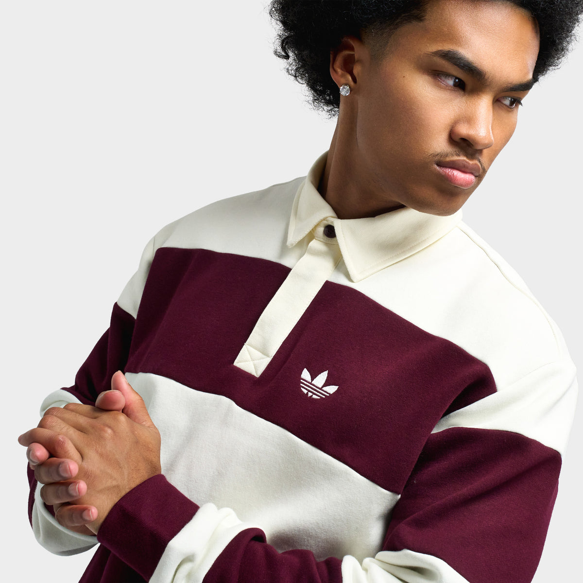 adidas Polo Rugby à Manches Longues Empiècements  / Blanc Cassé