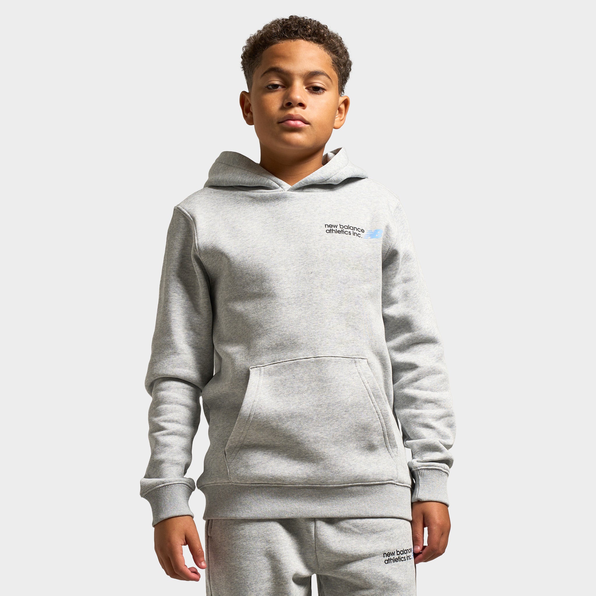 New Balance Juniors' Back Linear Logo Hoodie / Athletic Grey