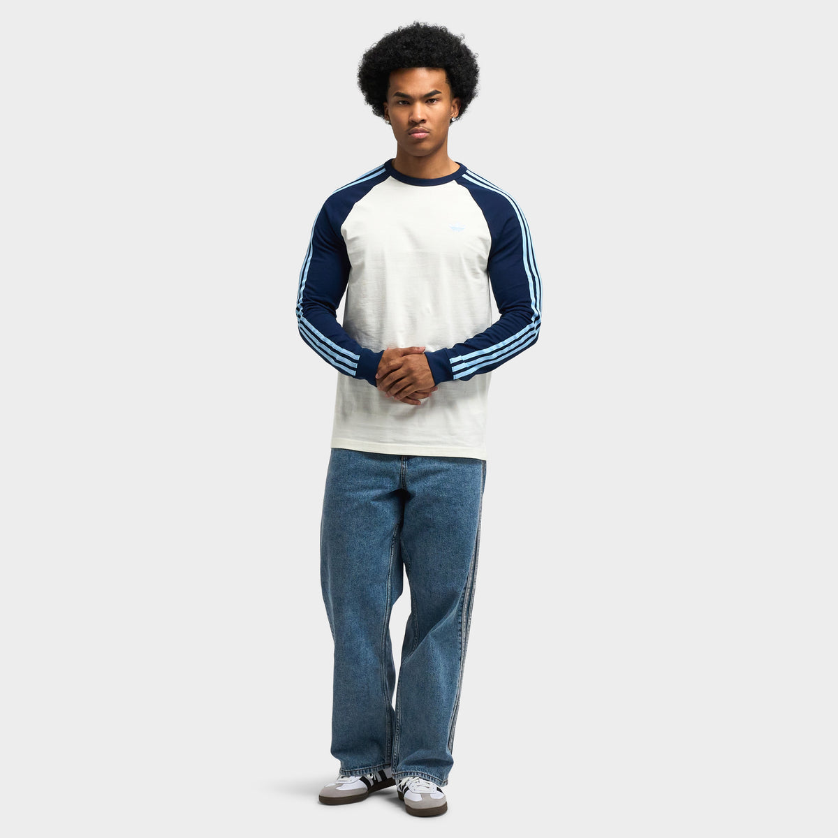 adidas T-shirt à manches longues avec 3 bandes / Blanc