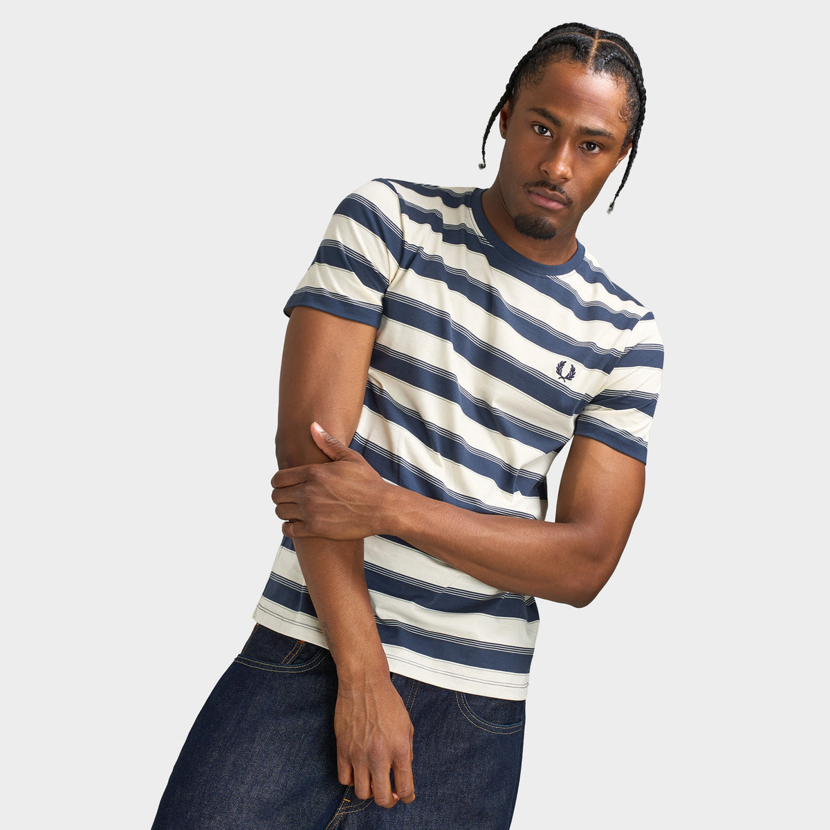 Fred Perry Fine Stripe Tee Dark Airforce / Ecru