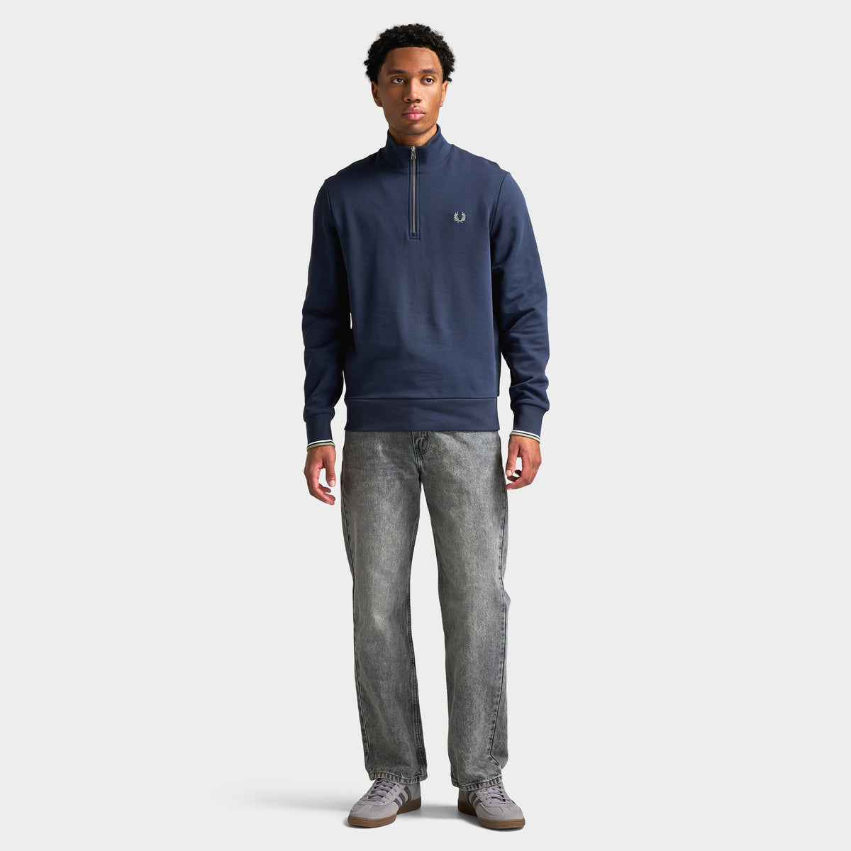 Fred Perry Sweatshirt Demi-Zip Bleu Marine Foncé / Écru