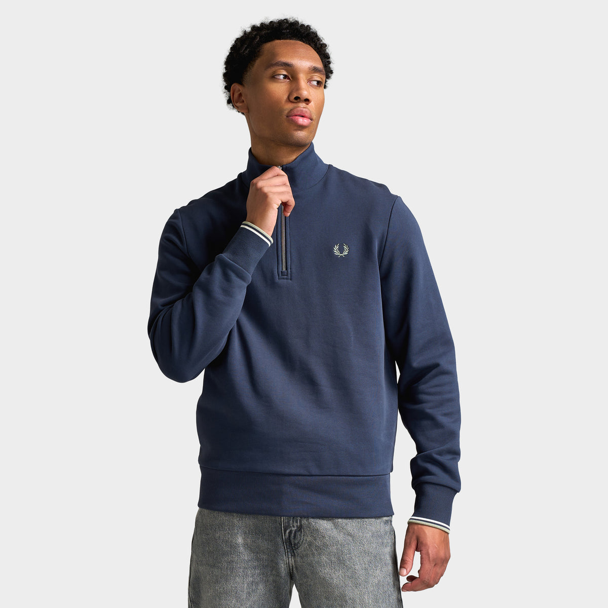 Fred Perry Sweatshirt Demi-Zip Bleu Marine Foncé / Écru