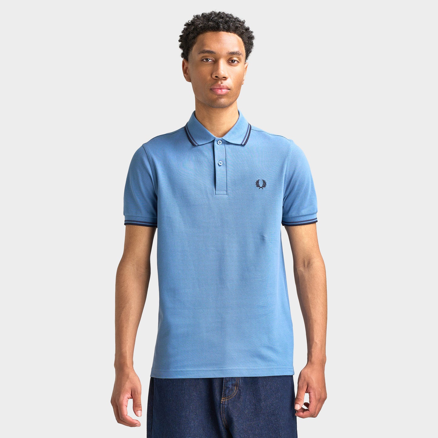 Fred Perry Chemise À Double Liseré Bleu Marine / Bleu Tennis