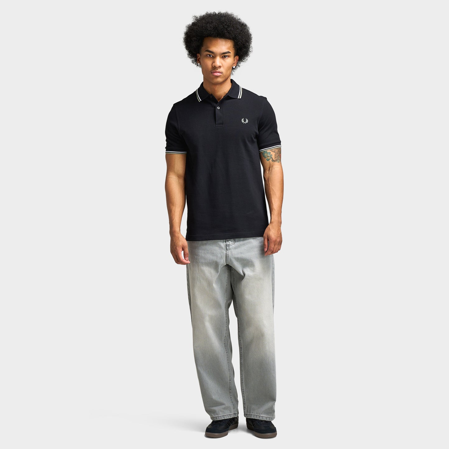 Fred Perry polo à double liseré Noir / Blanc / Vert d'eau