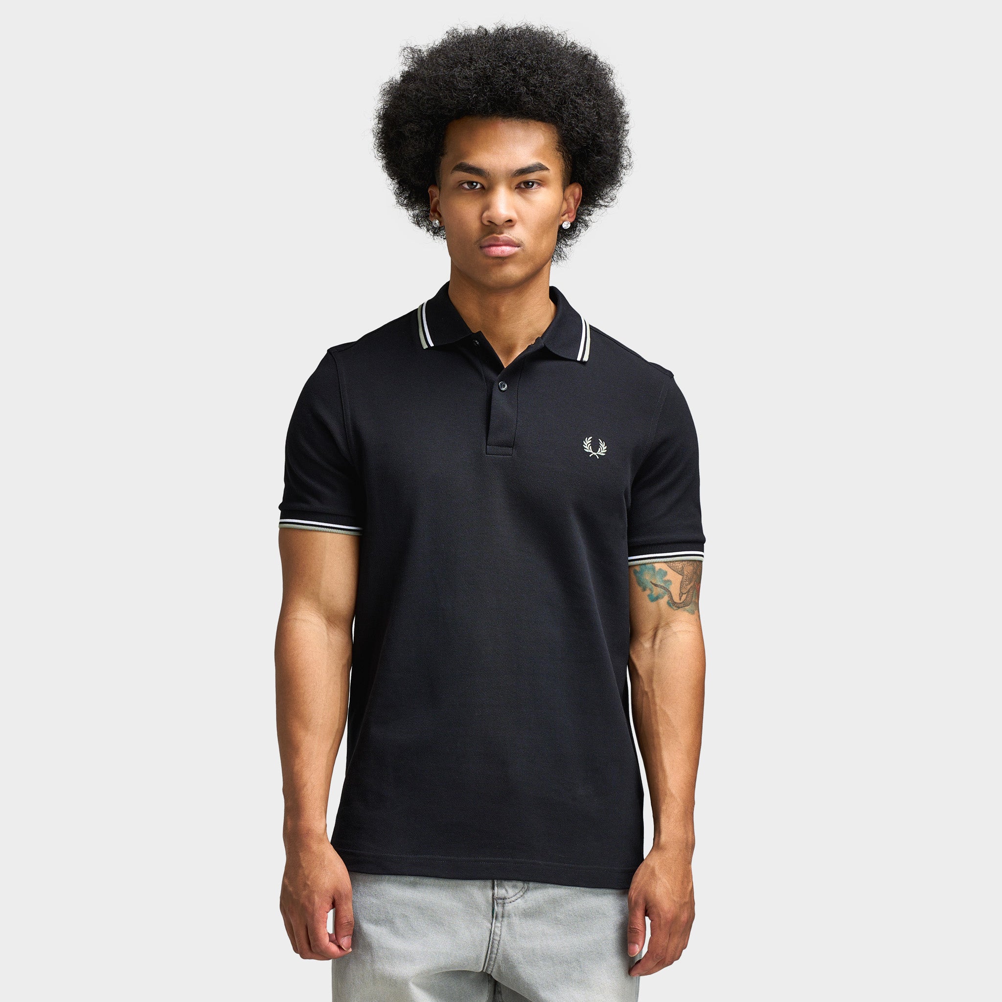 Fred Perry Twin Tipped Shirt Black / White / Seagrass – JD Sports Fred Perry Twin Tipped Shirt Black / White / Seagrass – JD Sports