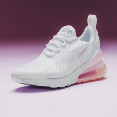 Nike Air Max 270 GS “White / Pink Foam – Light Smoke Grey” shoe. Shop Kids’ Most Popular now at JD Sports.