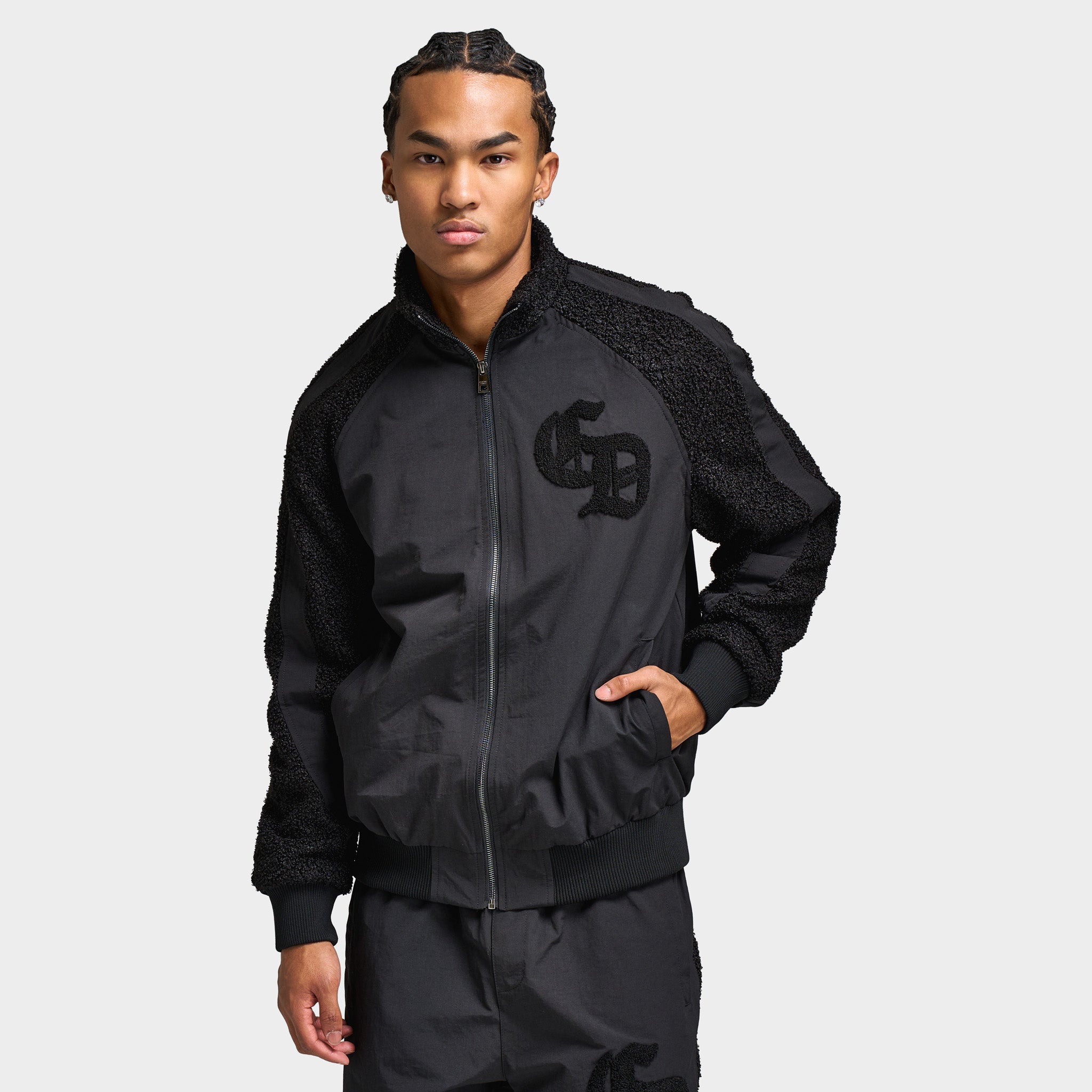 Criminal Damage Micro Sherpa and Nylon Track Jacket / Black – JD