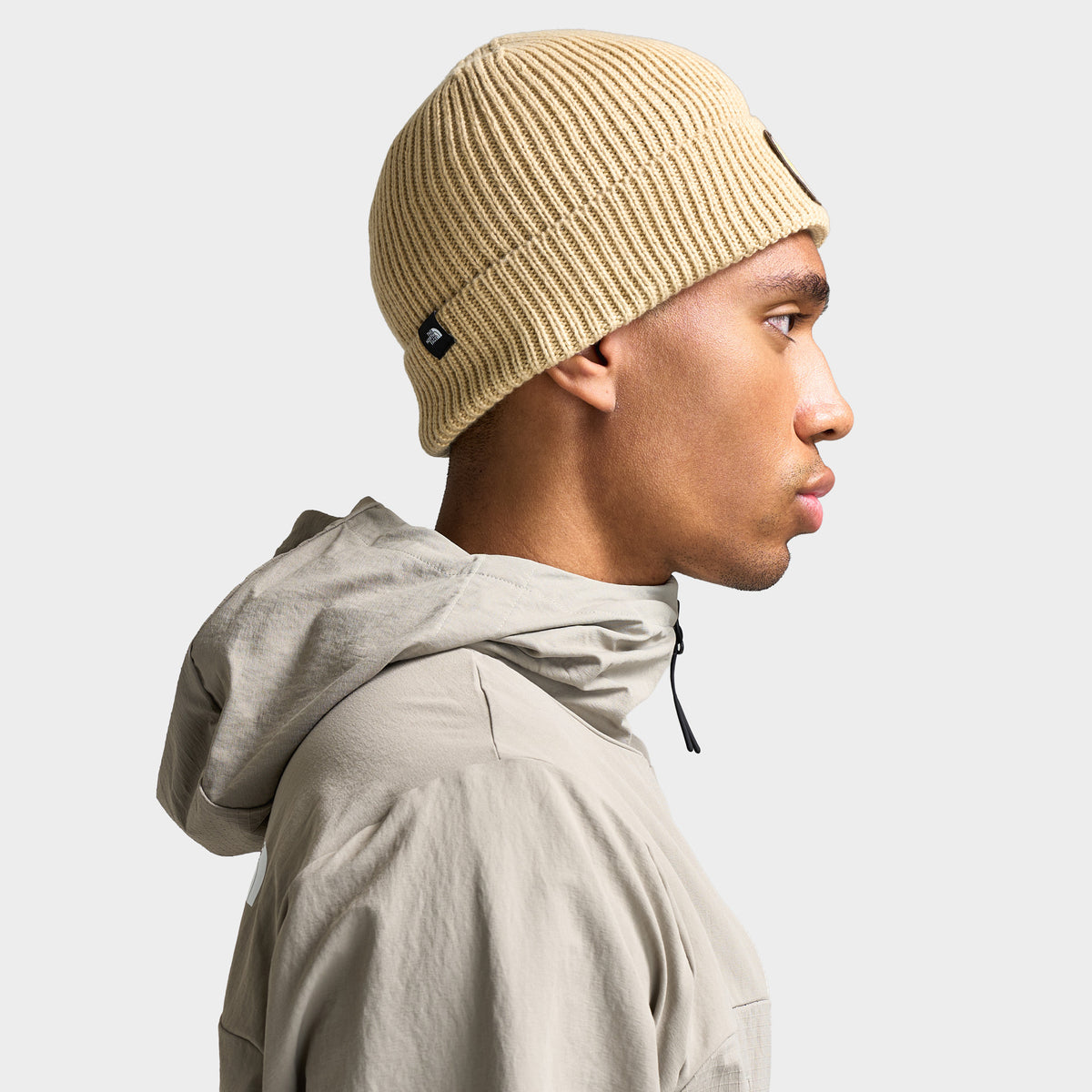 The North Face Logo Box Cuffed Beanie / Khaki Stone