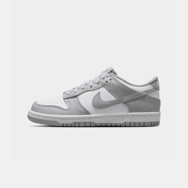 Nike Dunk GS "White / Light Smoke Grey - White" shoe. Shop Kids' Shoes now