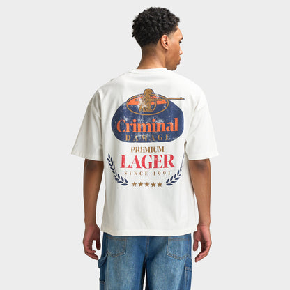 Criminal Damage Hommes Premium Lager T-shirt / Blanc Cassé