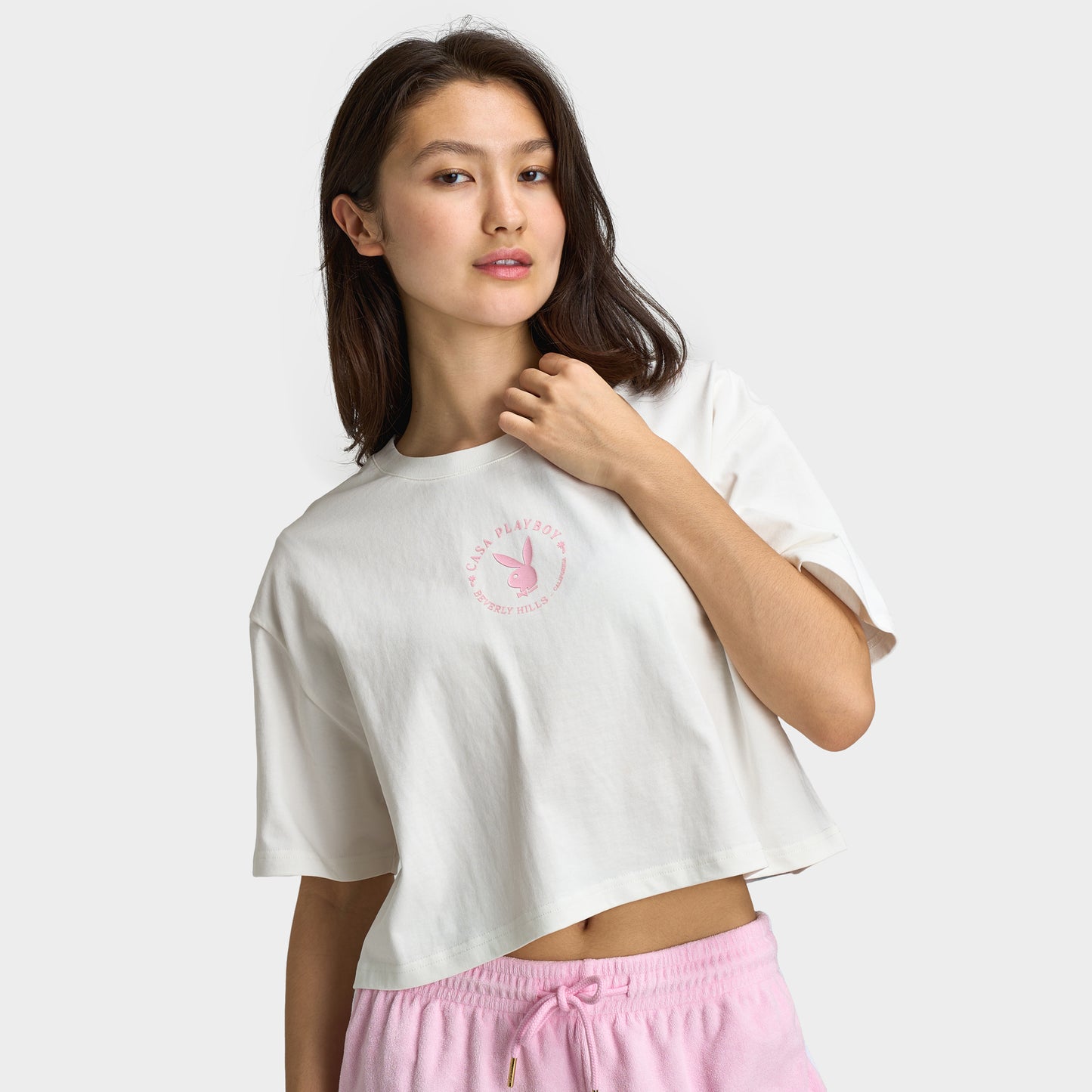 Playboy Femmes California Club T-Shirt Blanc cassé / Rosesque