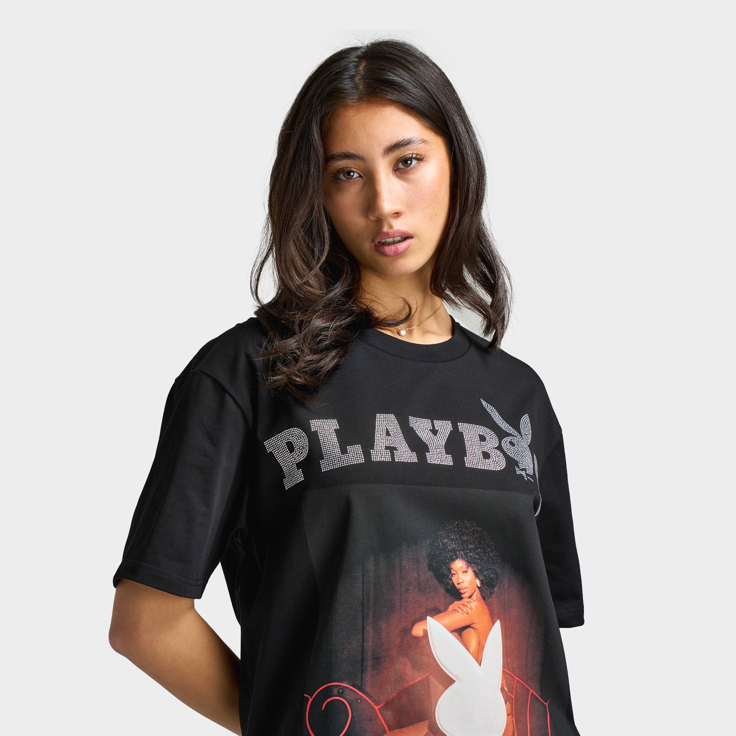 Playboy Chastity Samone Diamonte T-shirt / Noir
