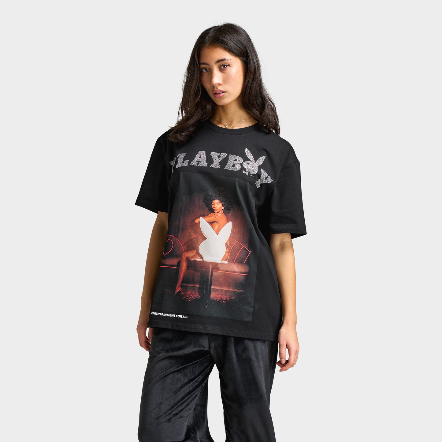 Playboy Chastity Samone Diamonte T-shirt / Noir