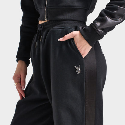 Playboy Script Wide Leg Track Pants / Black