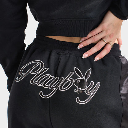 Playboy Script Wide Leg Track Pants / Black