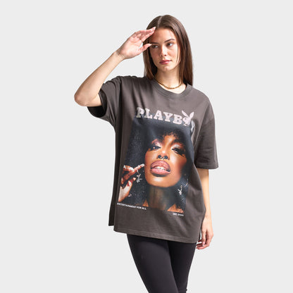 Playboy Diamonte Covers Oversized Graphic T-Shirt / Washed Black