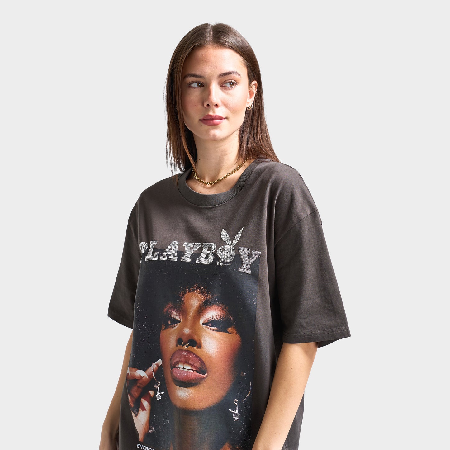 Playboy Diamonte Covers Oversized Graphic T-Shirt / Washed Black