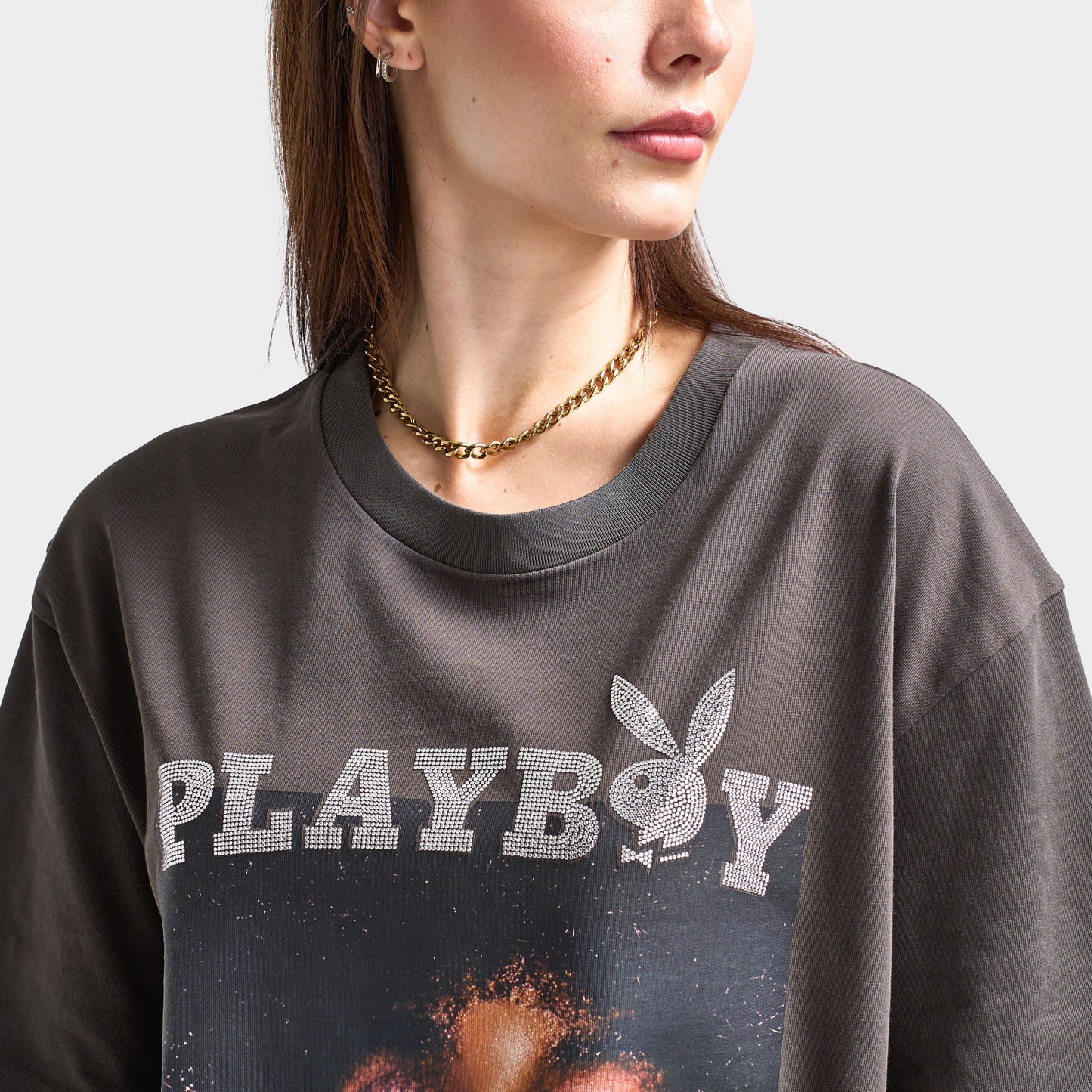 Playboy Diamonte Covers Oversized Graphic T-Shirt / Washed Black