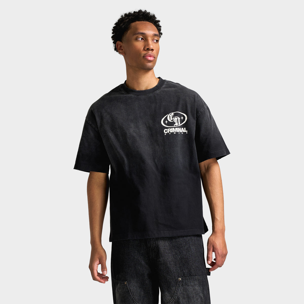 Criminal Damage Sun Fade Logo Mania T-shirt  / Noir Délavé