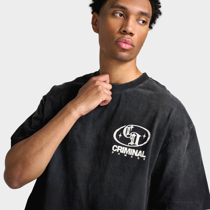 Criminal Damage Sun Fade Logo Mania T-shirt  / Noir Délavé