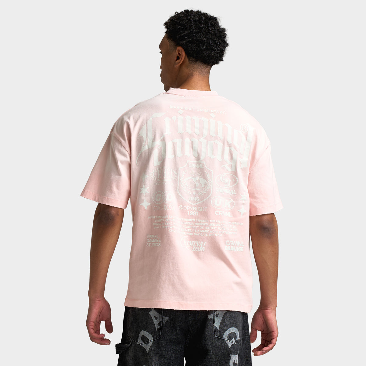 Criminal Damage T-shirt Sun Fade Logo Mania / Rose délavé
