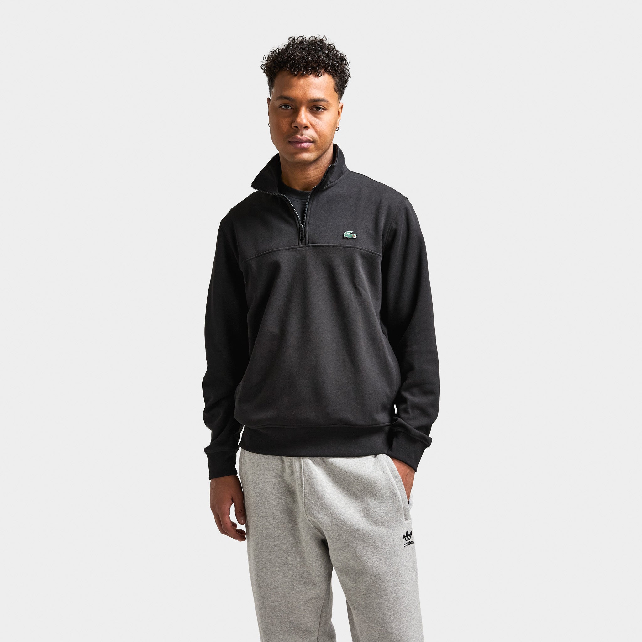 Lacoste Quarter Zip Classic Fit Double Face Sweatshirt / Black