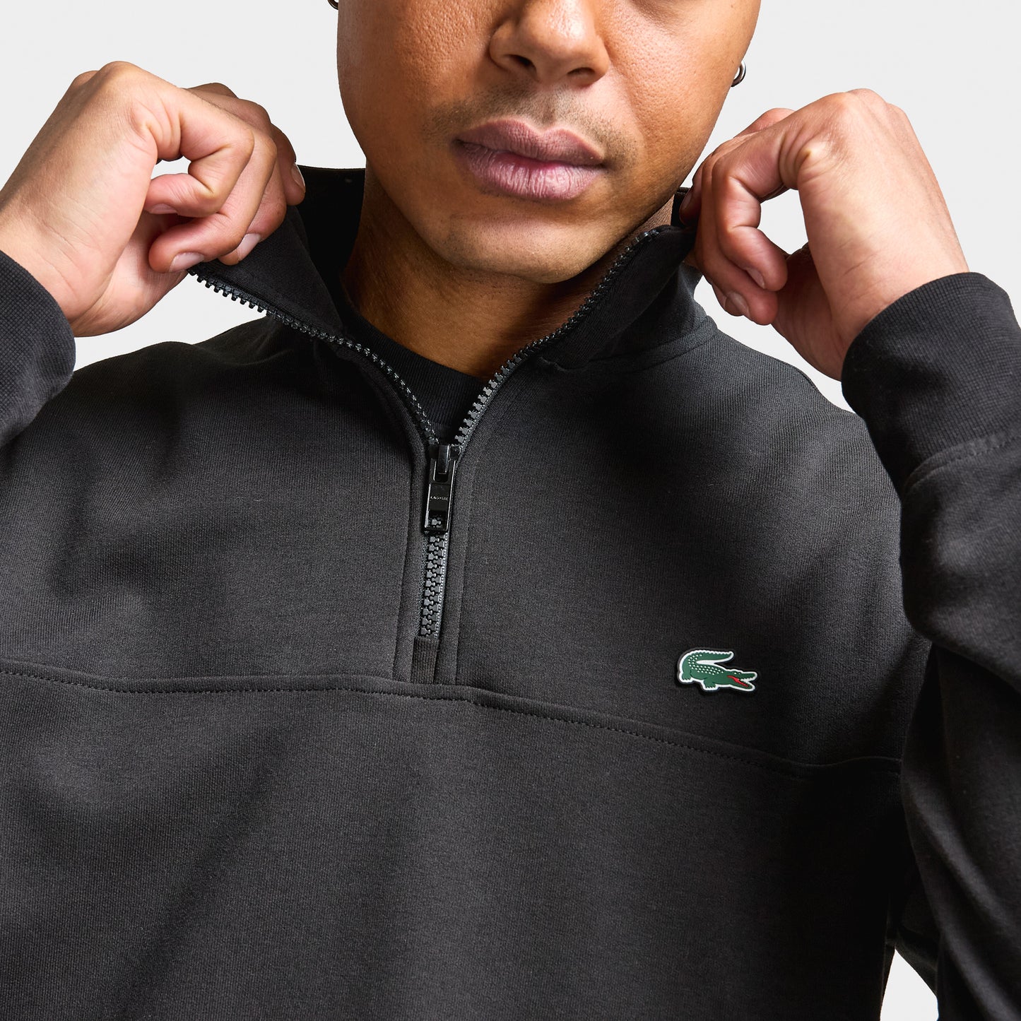 Lacoste Quarter Zip Classic Fit Double Face Sweatshirt / Blk