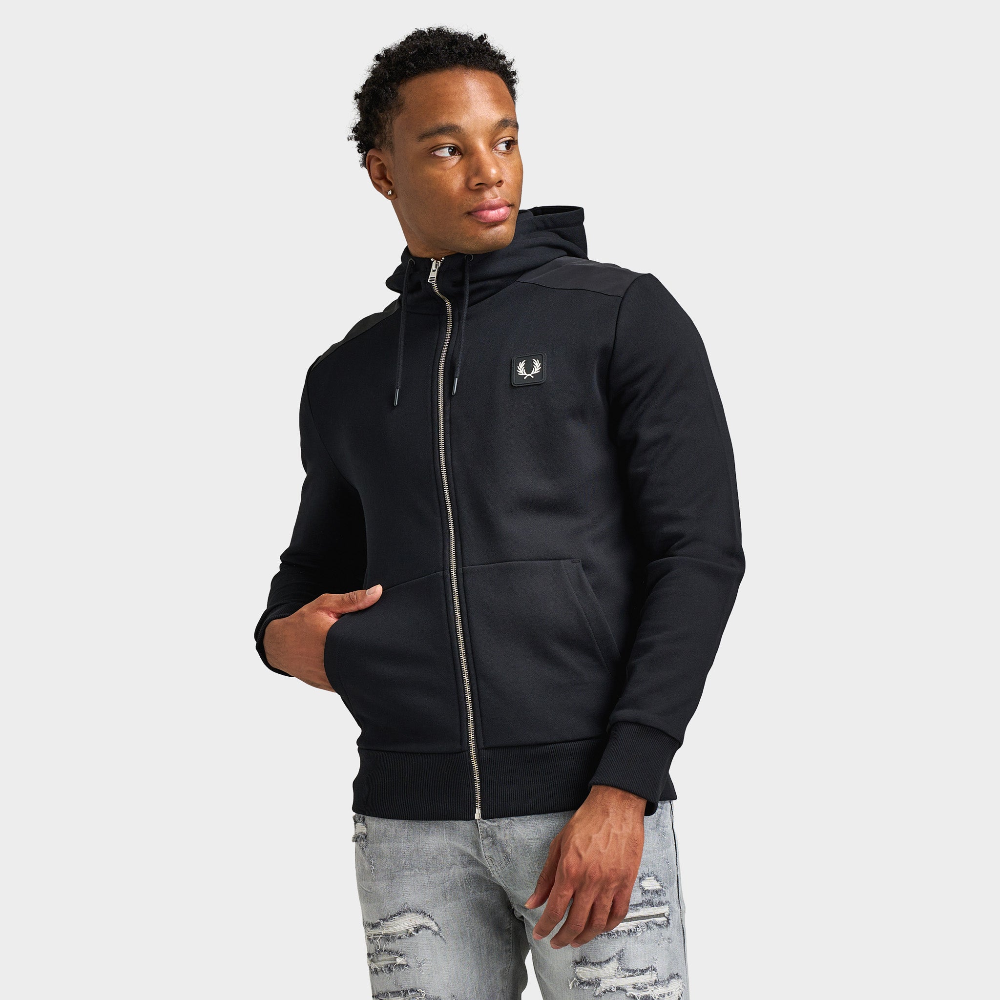 Fred Perry Fabric Blocked Zip Through Sweatshirt / Black – JD Sports