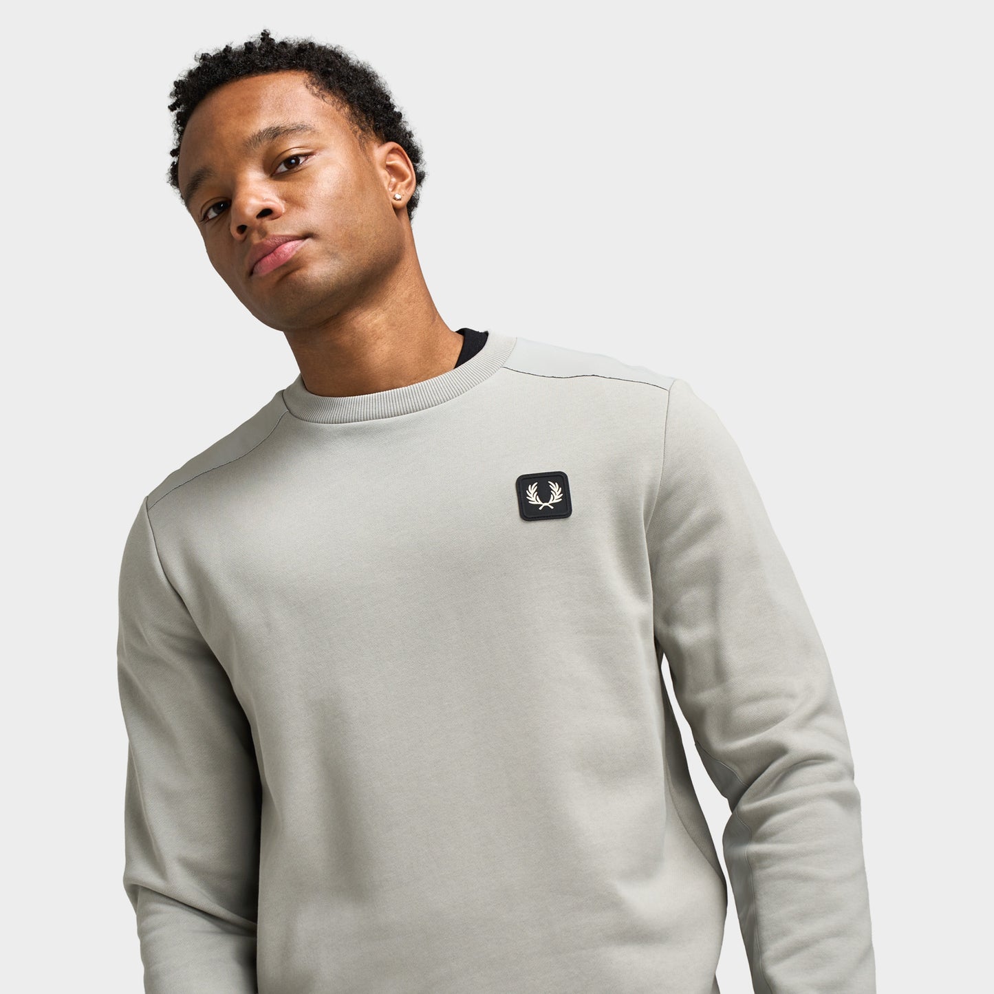Fred Perry Fabric Blocked Crew Neck Sweatshirts / Limestone