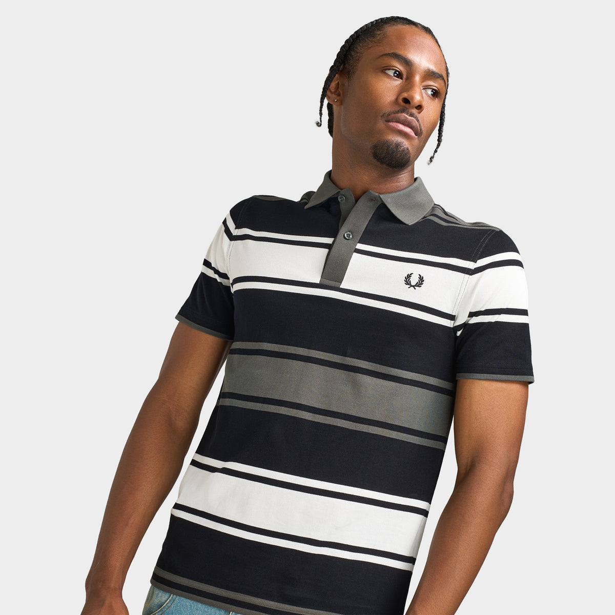 Fred Perry Bold Stripe Polo Shirt Black / Ecru
