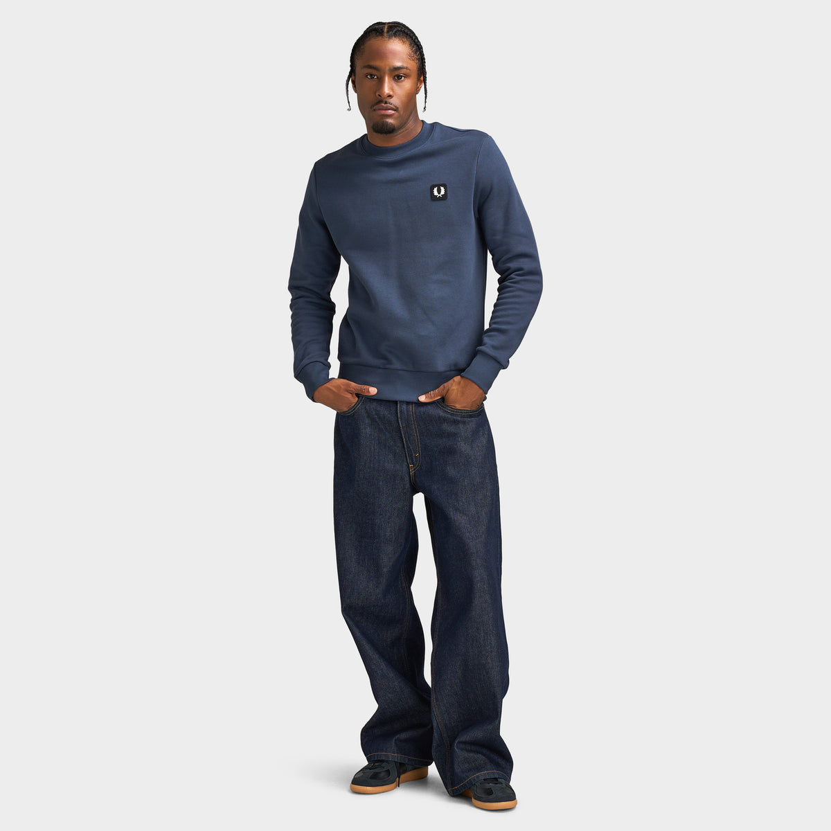 Fred Perry Fleeceback Pique Crew Sweatshirt / Dark Airforce