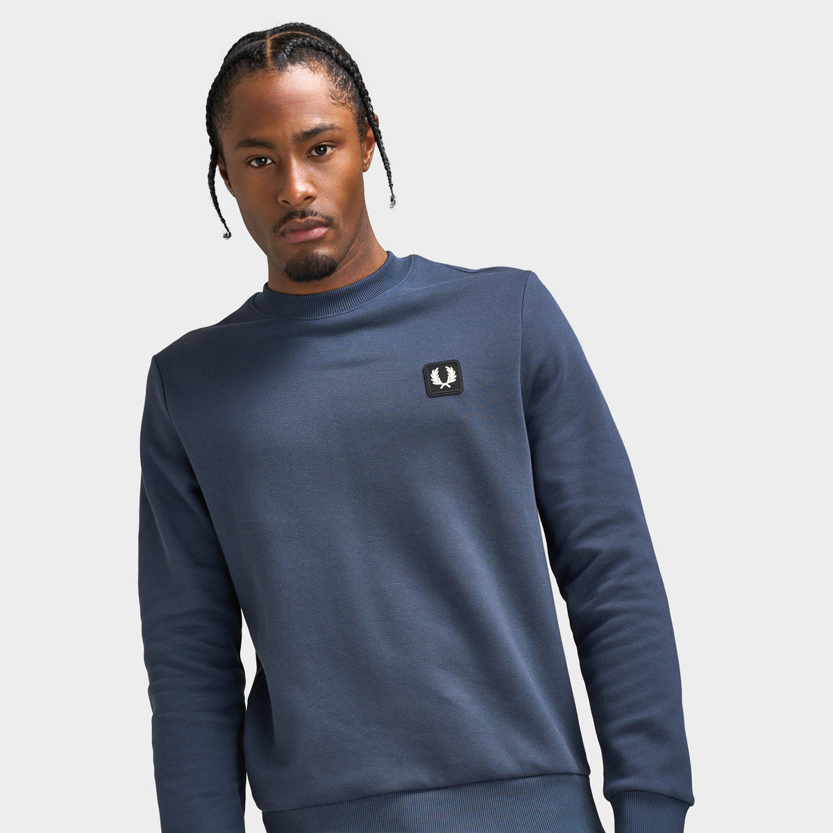 Fred Perry Fleeceback Pique Crew Sweatshirt / Dark Airforce