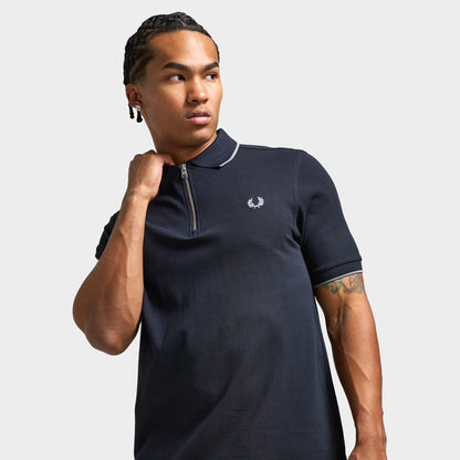 Fred Perry Zip-Neck Shirt Navy / Stockpile Blue