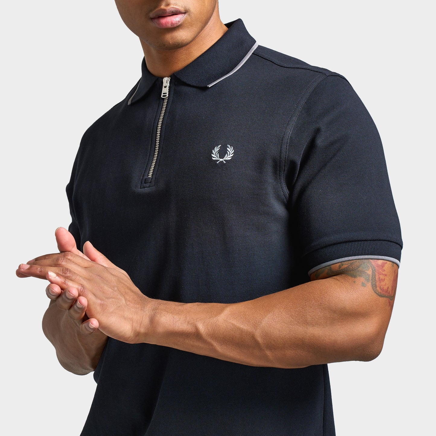 Fred Perry Zip-Neck Shirt Navy / Stockpile Blue