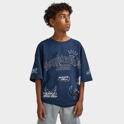 Supply & Demand Juniors' Scratch T-Shirt / Washed Navy Blazer