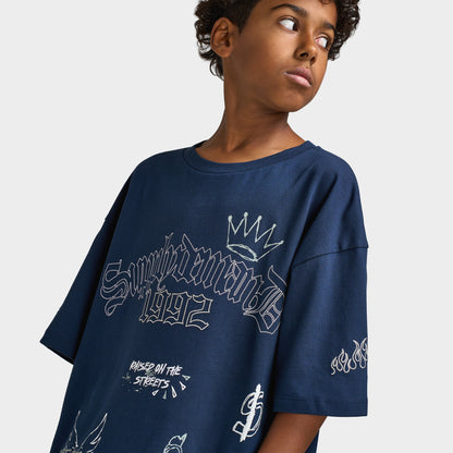 Supply & Demand Juniors' Scratch T-Shirt / Washed Navy Blazer