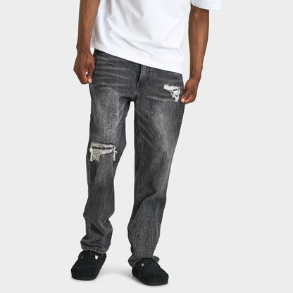 Supply & Demand Jeans à Effet Gaufré et Déchirés  / Denim Noir Délavé