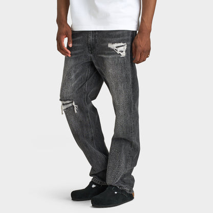 Supply & Demand Jeans à Effet Gaufré et Déchirés  / Denim Noir Délavé