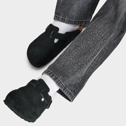 Supply & Demand Jeans à Effet Gaufré et Déchirés  / Denim Noir Délavé