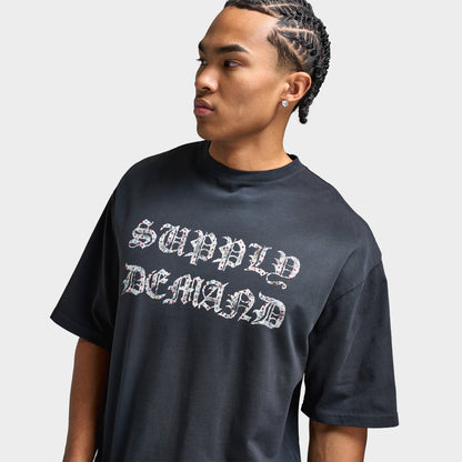 Supply & Demand Glitter Graphic T-Shirt / Black