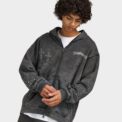 Supply & Demand Flame Fullzip Hoodie / Washed Black